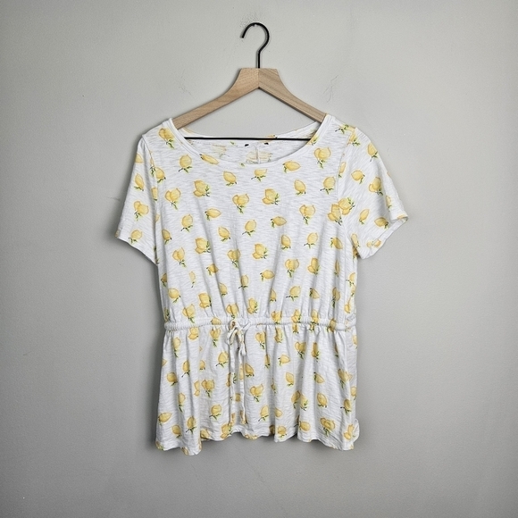 Lane Bryant Lemon Printed Waist Cinch Tee Top Blouse - Picture 2 of 8